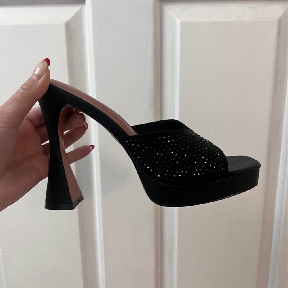 Call It Spring Black Rhinestone Platform Mule Heels